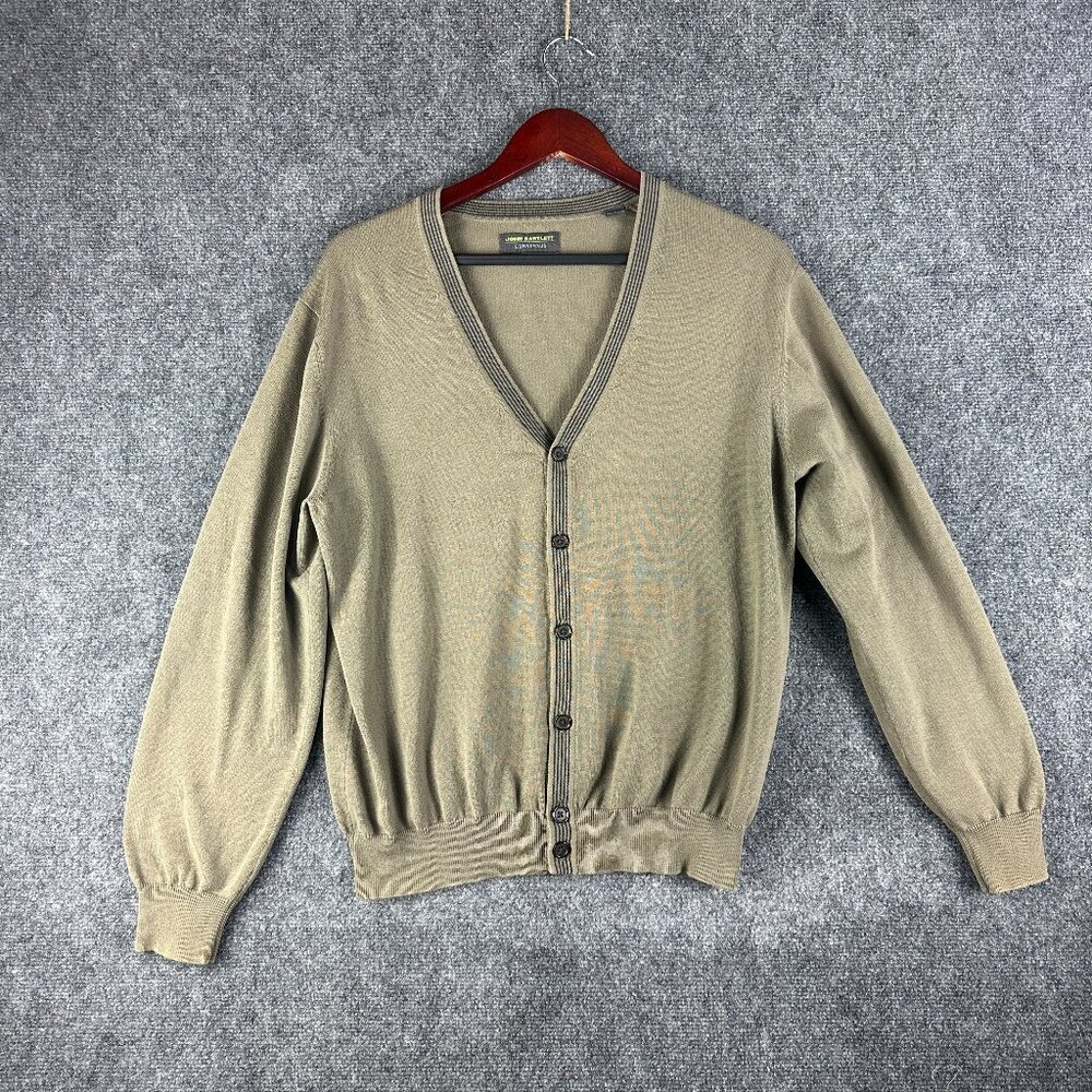 John Bartlett Sweater Mens Large Cardigan Green Cotton Button Up Long Sleeve
